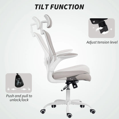 Mesh Office Chair, Adjustable Headrest, Lumbar Support, Flip-Up Armrests, Grey Task Chairs at Gallery Canada