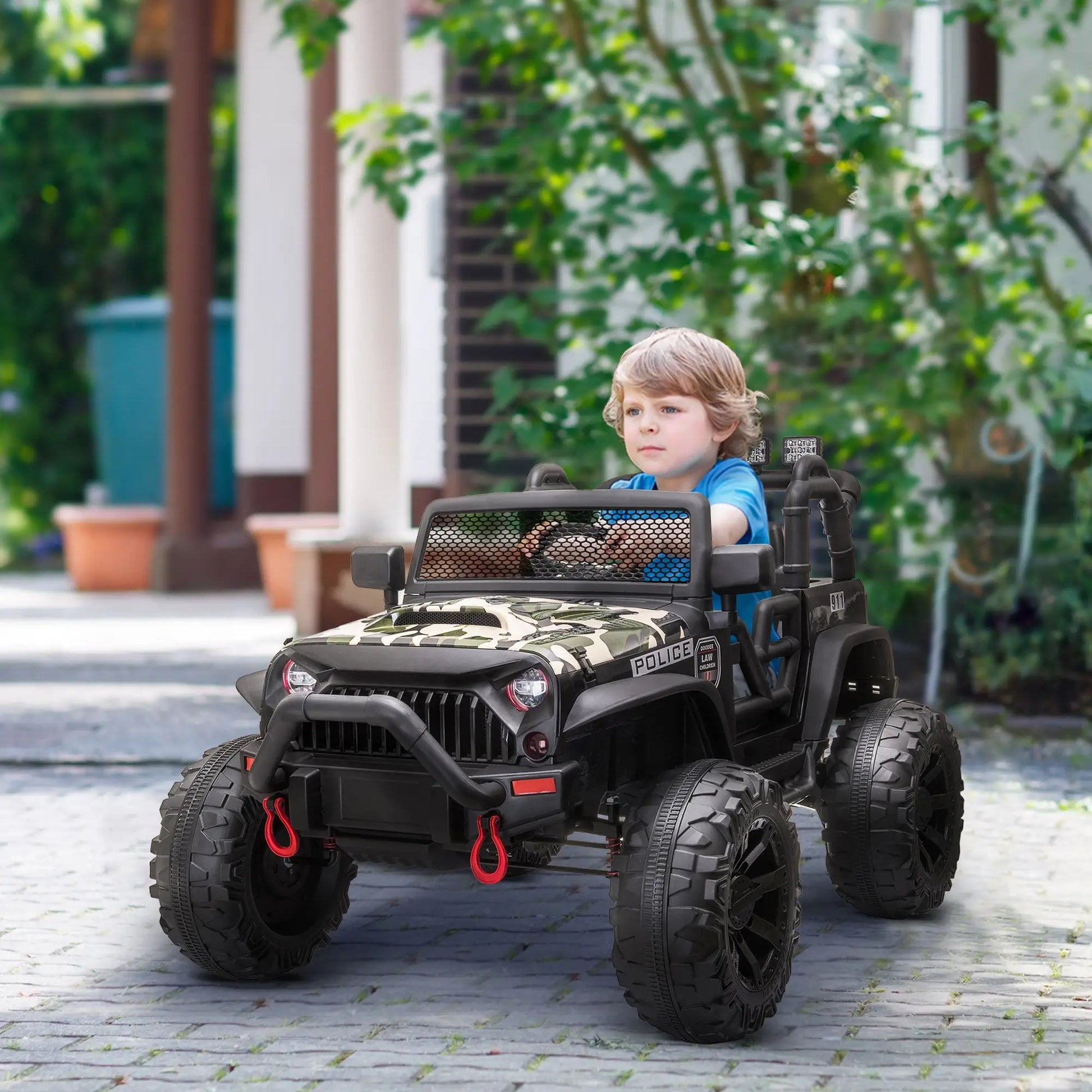 12V Kids Jeep Ride On Police Car, Parental Remote, Camouflage Electric Toy Cars at Gallery Canada
