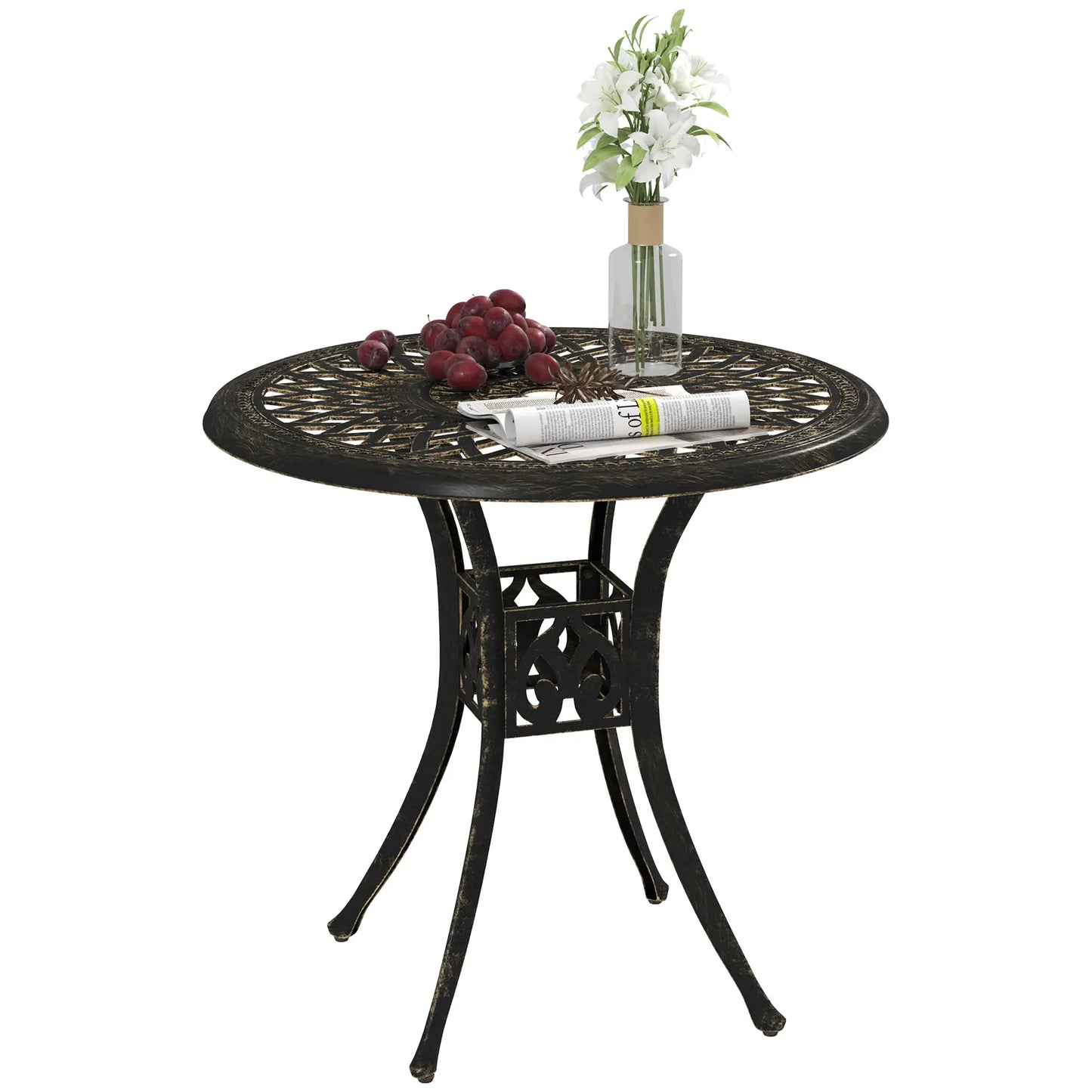 30-Inch Round Patio Dining Table, Cast Aluminum Outdoor Bistro Table, Brown Patio Dining Tables at Gallery Canada