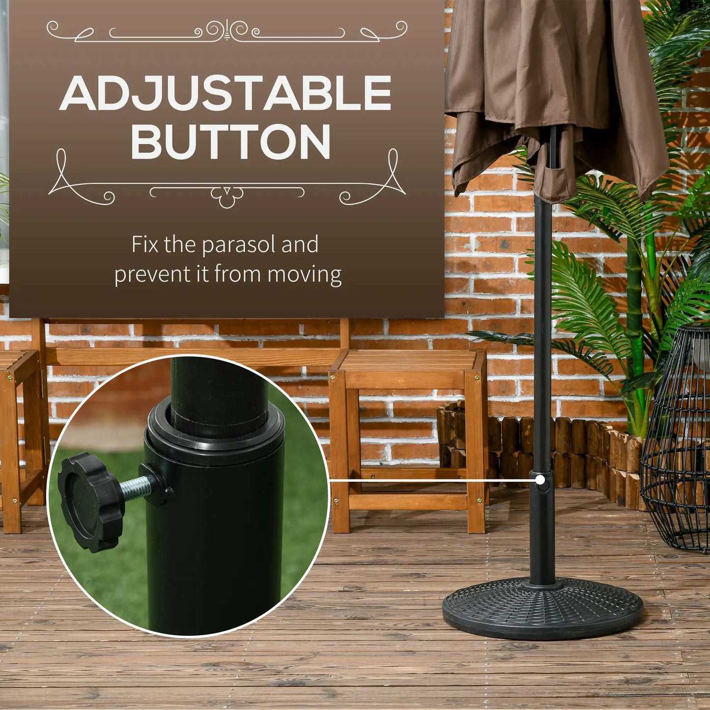 25 lbs Umbrella Base, 17.5" Round, Rattan Design, Black Umbrella Bases at Gallery Canada