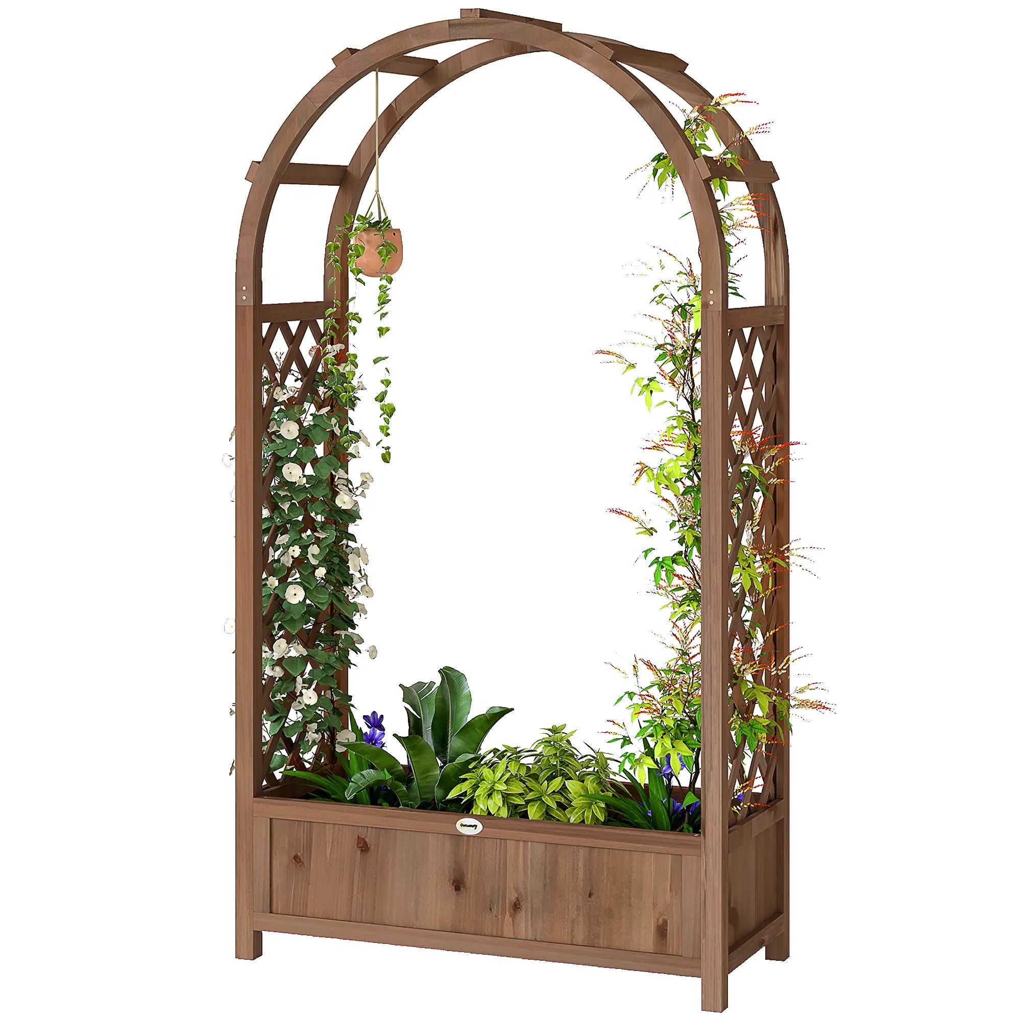 Raised Garden Bed With Arch Trellis, Planter Box, Dark Brown Wood Effect, Dark Brown Wooden Planter Boxes Dark Brown Wood Effect at Gallery Canada