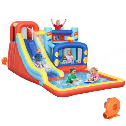 Inflatable Bounce House, 14.3 x 8FT, 4 in 1 With Slide, Climbing Wall Inflatables Blue, Red, Light Blue, Yellow at Gallery Canada