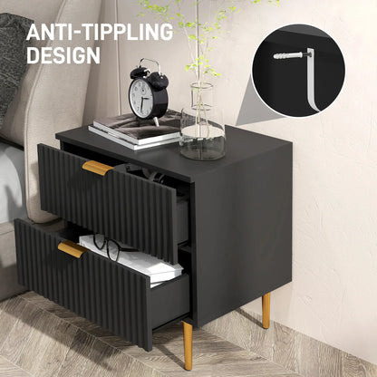 Modern Nightstand, 2 Drawers, Metal Legs, Black Bedside Tables at Gallery Canada