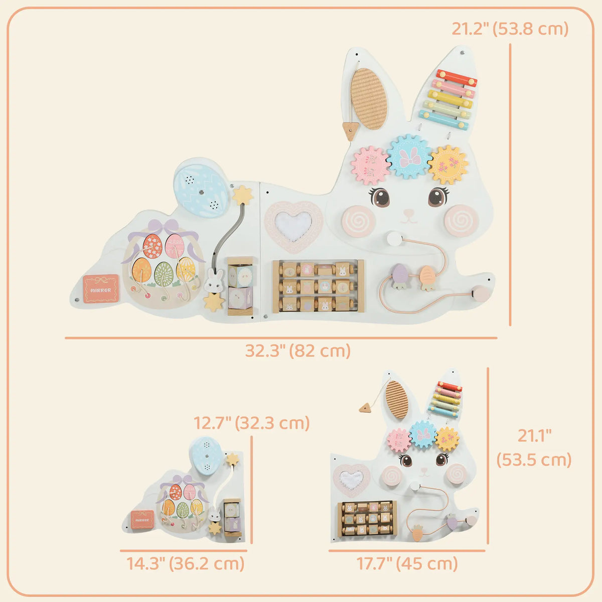 Easter Bunny Busy Board, Wall-Mounted Montessori Toy, White