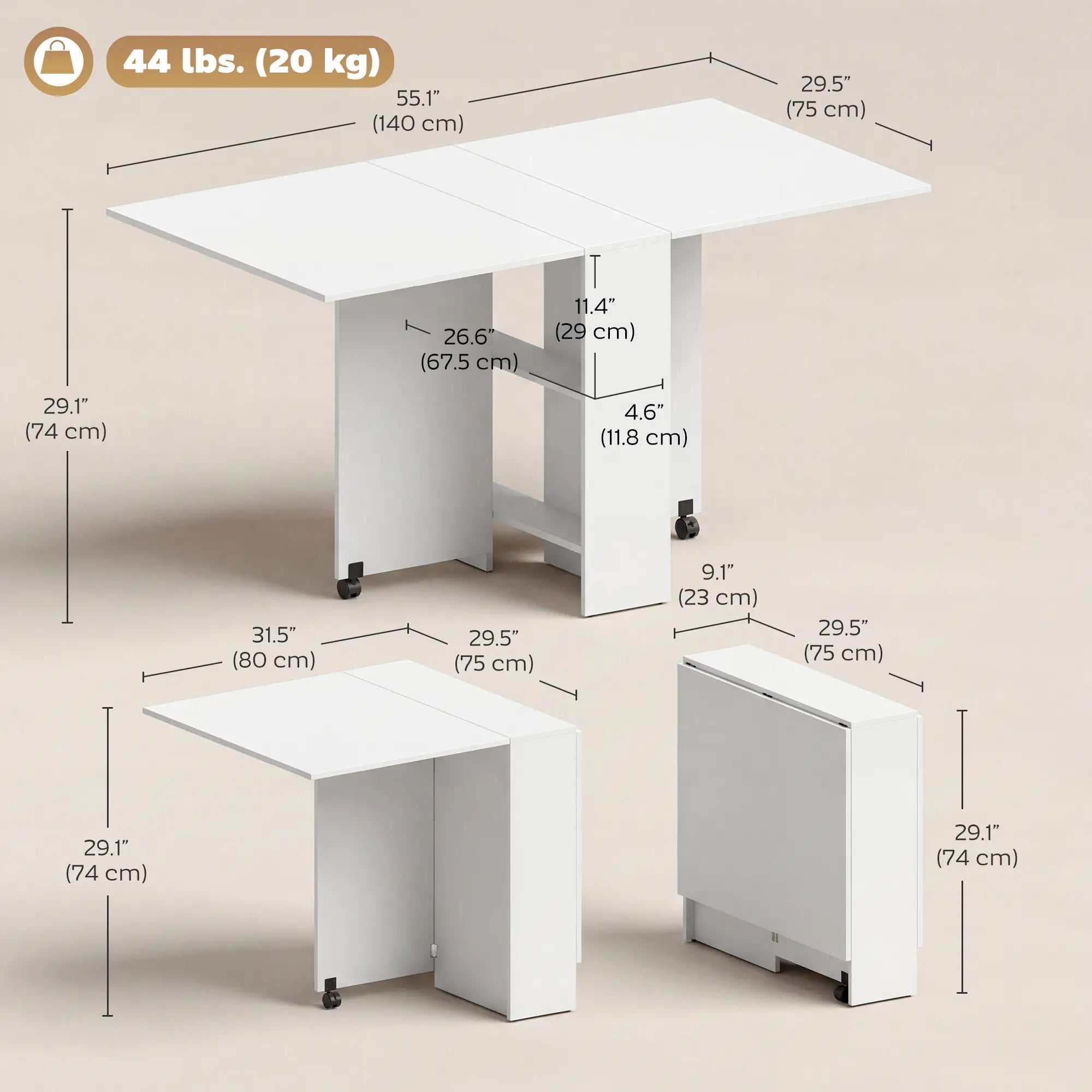 Extendable Dining Table, Collapsible w/ 2-Tier Shelves, Rolling Casters, White Bar Tables & Dining Tables at Gallery Canada