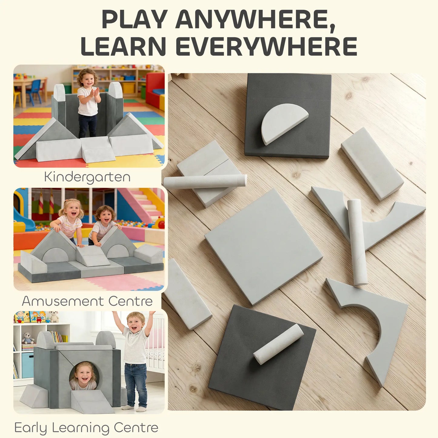 12 PCS Modular Kids Play Couch, Toddler Sectional Sofa, Grey Kids Gym & Playmats at Gallery Canada