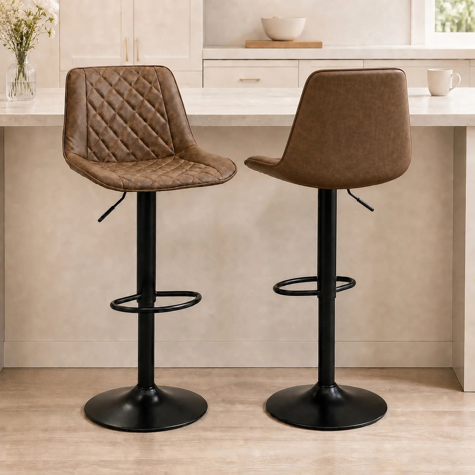 Swivel Counter Height Barstools Set of 2, Adjustable, Dark Brown Bar Stools at Gallery Canada