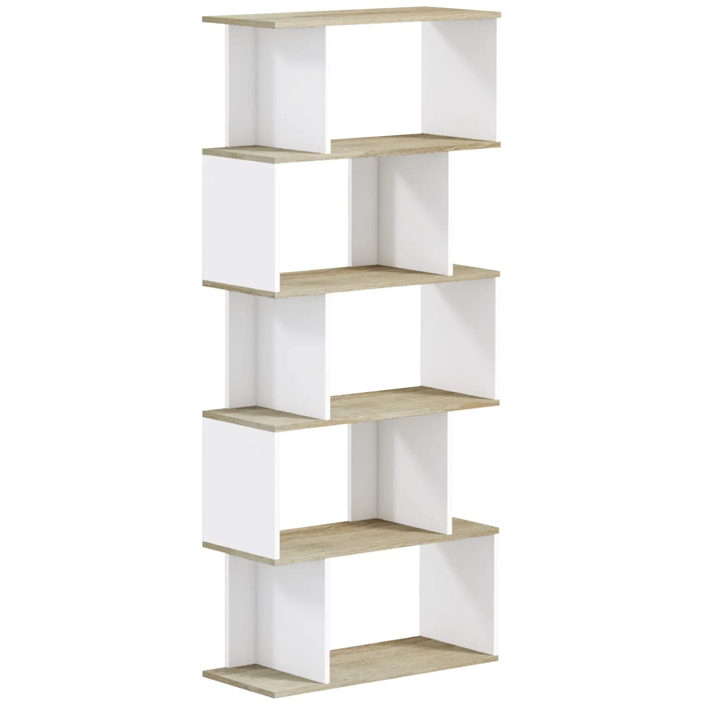 5-Tier Geometric S Shaped Bookcase, Tall Narrow Display Shelf, White Display Bookshelves at Gallery Canada