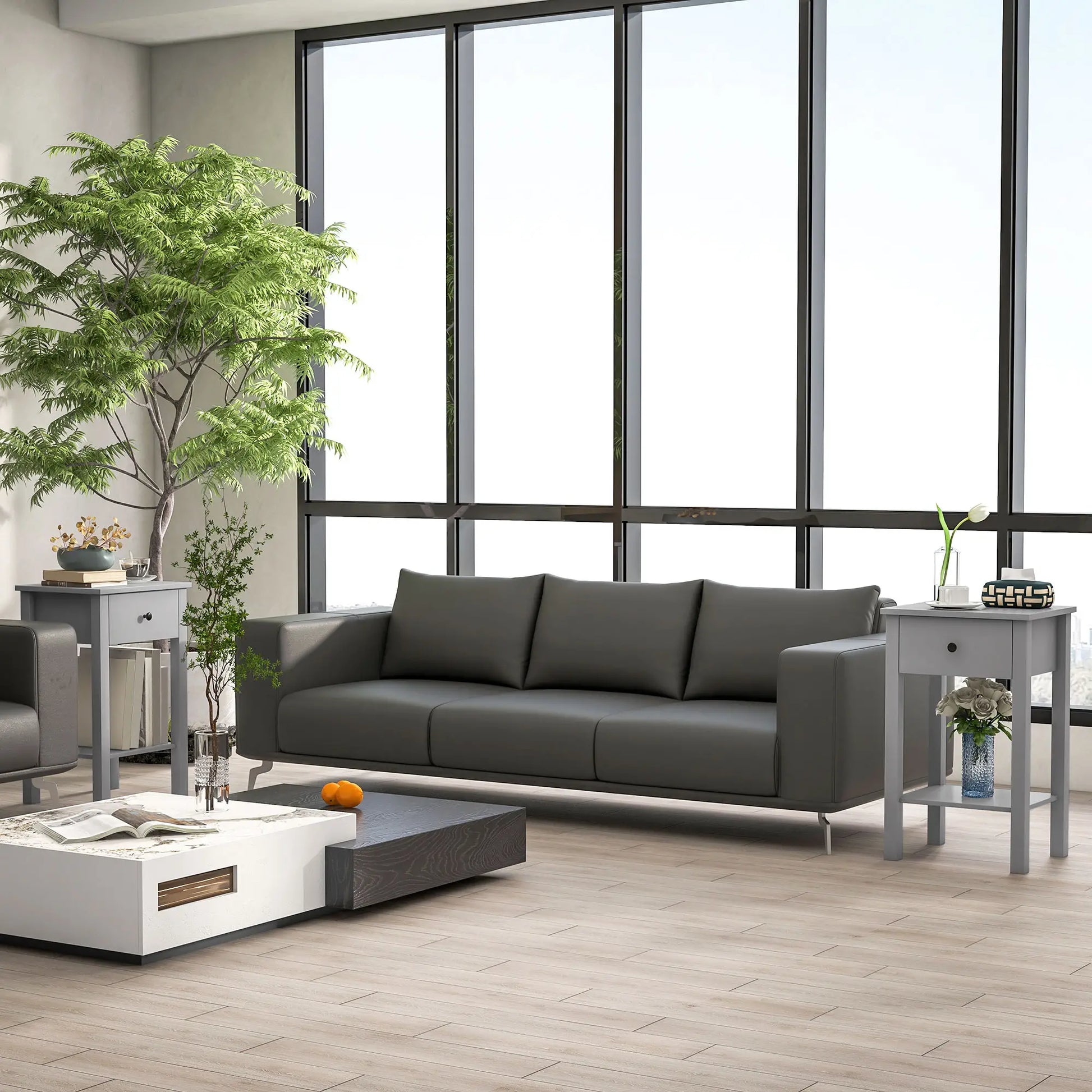 2-Tier End Tables Set of 2, with Drawer, Bottom Shelf, Grey Side Tables at Gallery Canada