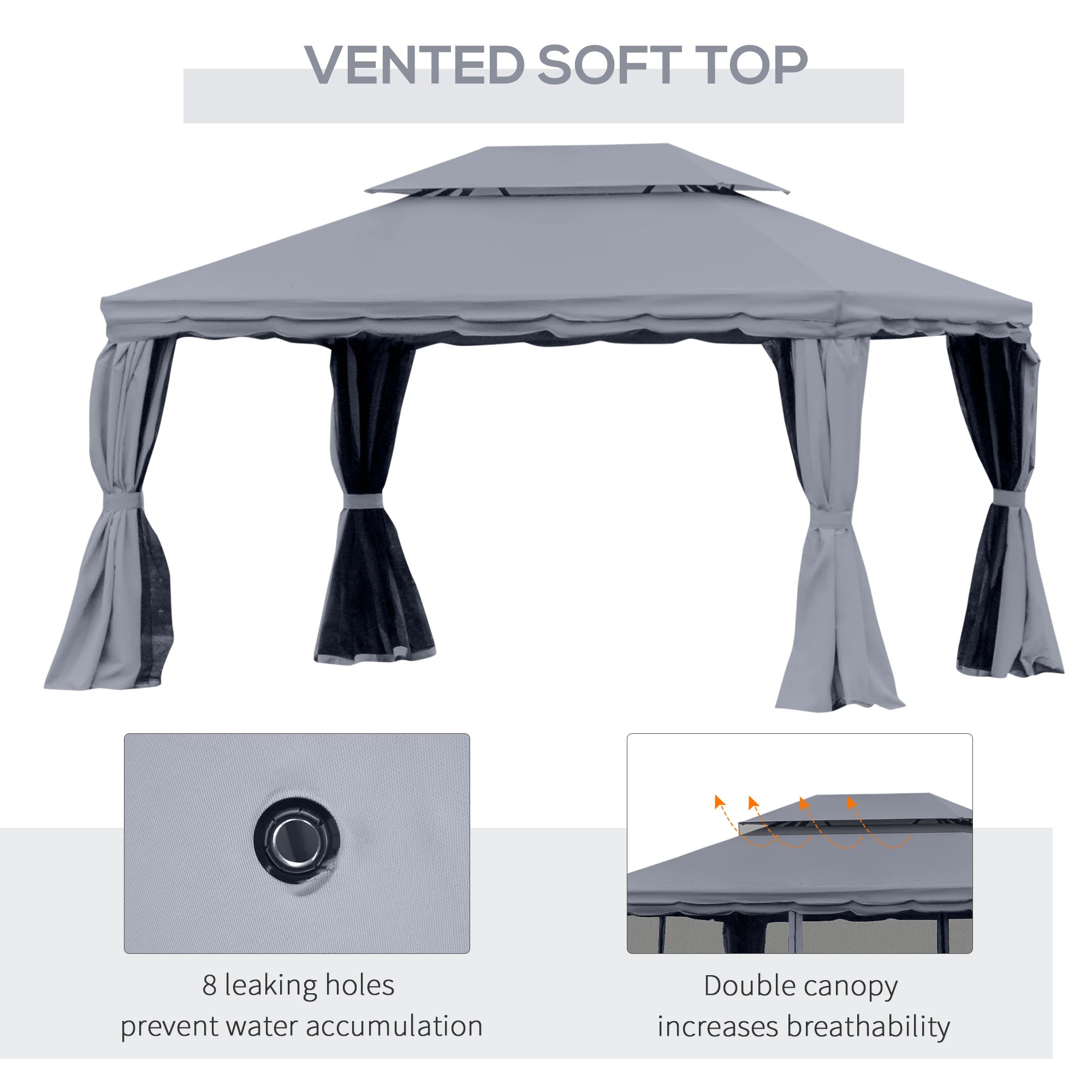 13' x 10' Patio Gazebo, Double Roof Canopy Shelter with Netting, Dark Grey Gazebos at Gallery Canada