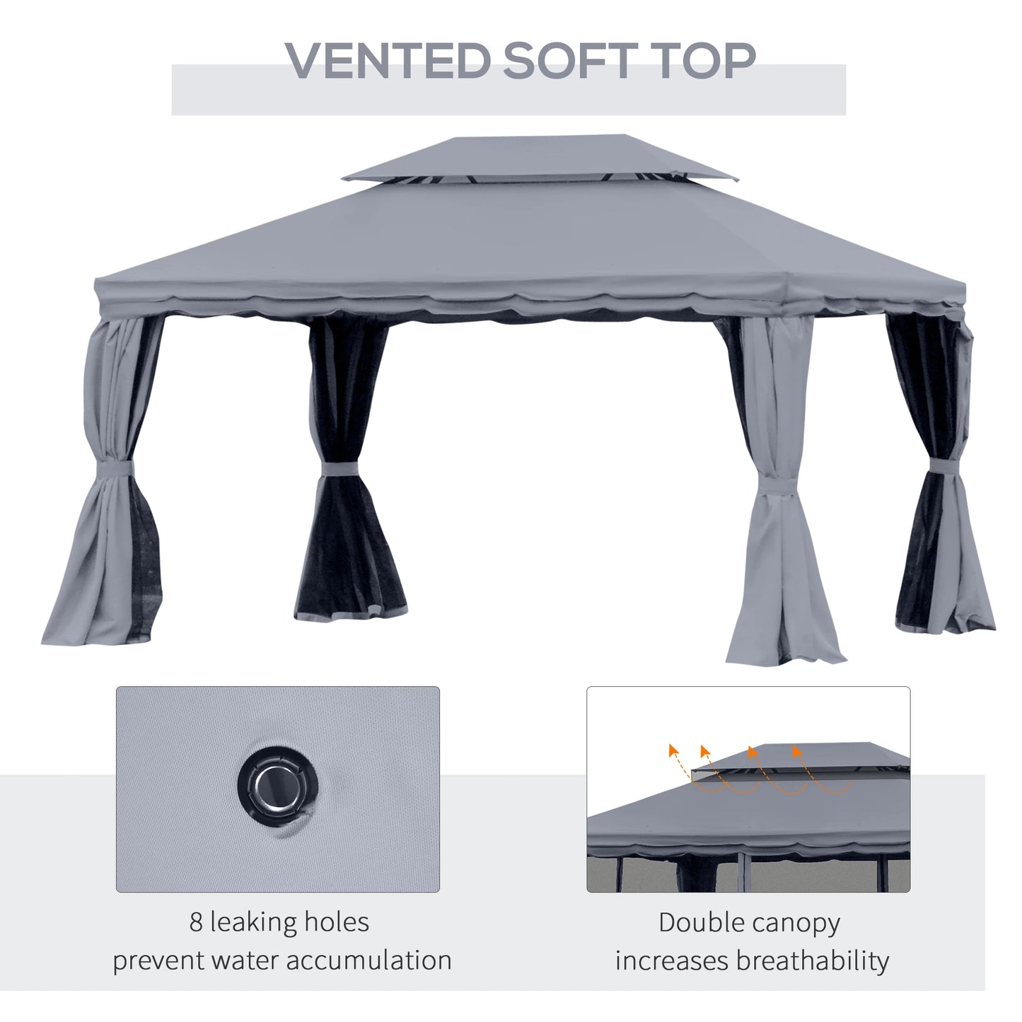 13' x 10' Patio Gazebo, Double Roof Canopy Shelter with Netting, Dark Grey Gazebos at Gallery Canada