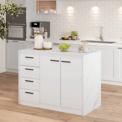 Kitchen Island, Storage Cabinet, 4 Drawers, Adjustable Shelf, Faux Marble, White Kitchen Islands & Kitchen Carts at Gallery Canada