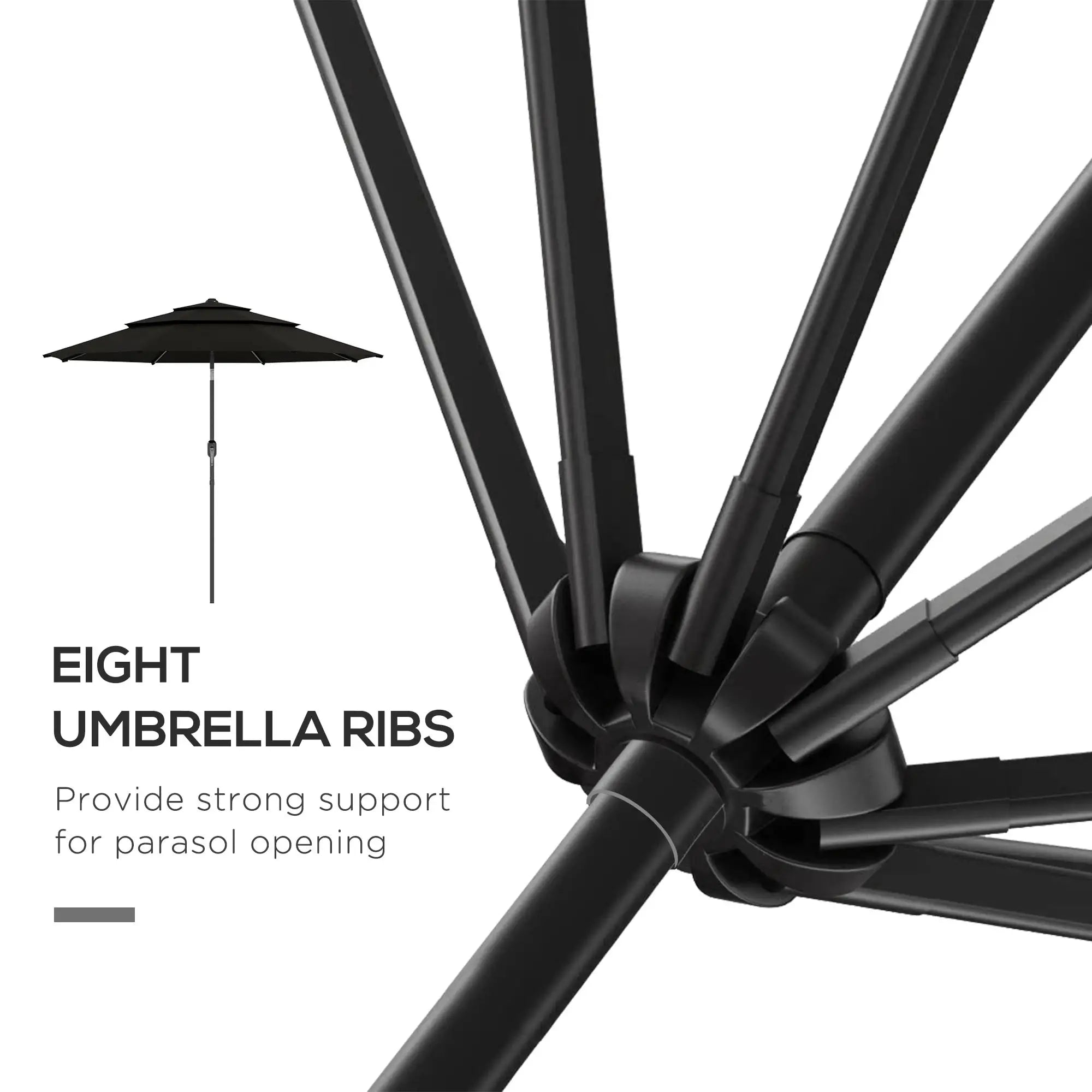 9FT 3-Tier Patio Umbrella, Crank Push Button Tilt, Black Sun Umbrellas at Gallery Canada