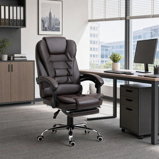 High Back Office Chair, PU Leather, Retractable Footrest, Padded Armrest, Coffee Executive & Manager Chairs Coffee at Gallery Canada