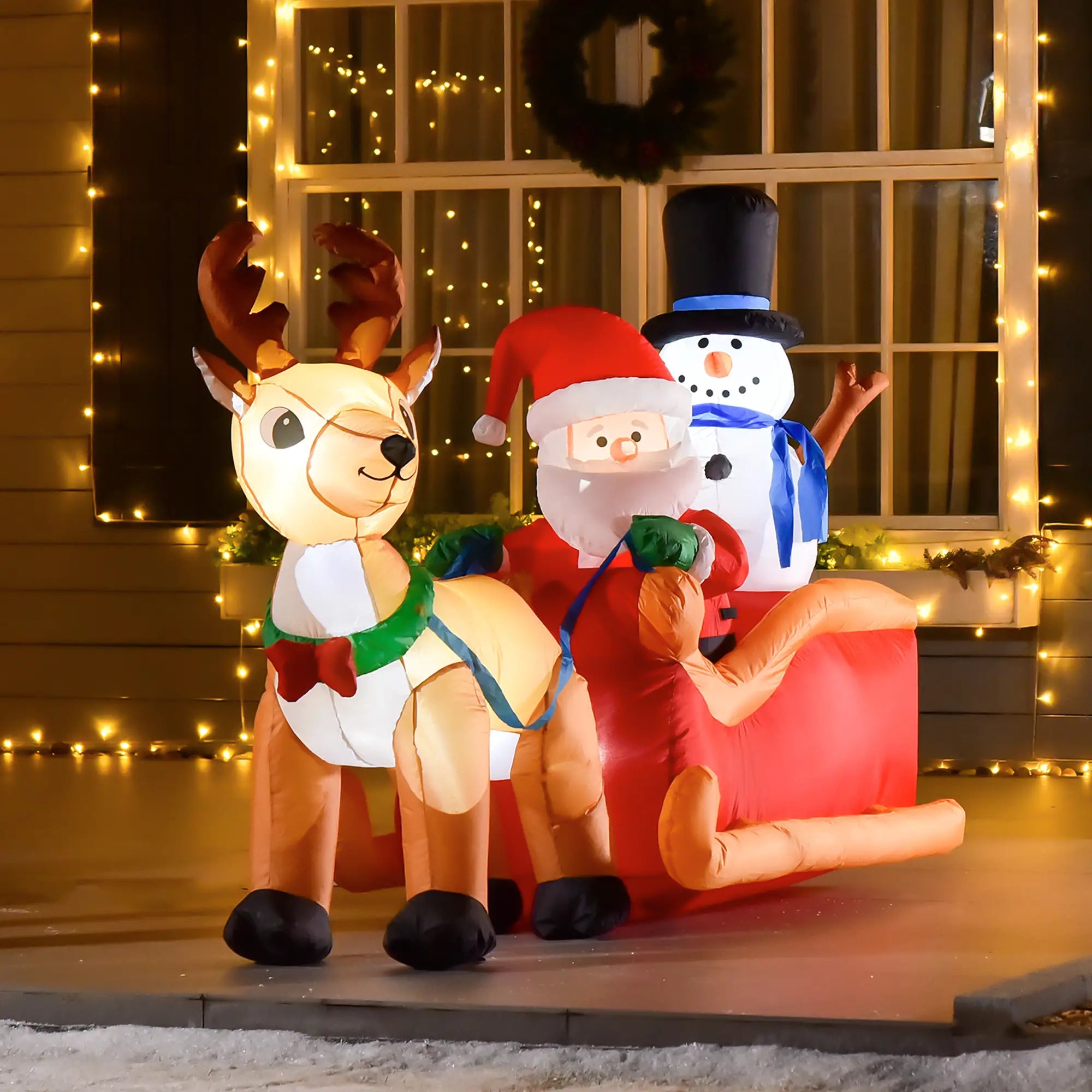 6.5 ft Inflatable Santa Claus, Snowman on Sleigh with Reindeer, LED Lights Christmas Inflatables at Gallery Canada