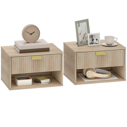 Set of 2 Wall Mounted Bedside Tables, Oak Floating Nightstands, Oak