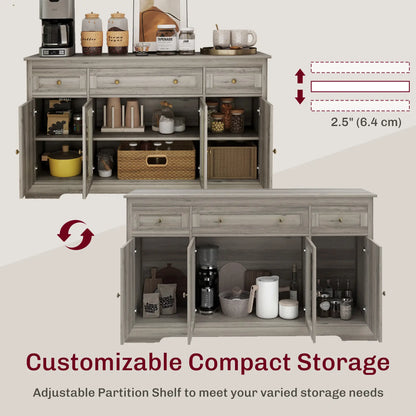 Sideboard Buffet Cabinet, Coffee Bar with Glass Doors, Adjustable Shelves, Weathered Grey Oak, Grey Bar Cabinets at Gallery Canada