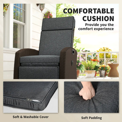 Outdoor Recliner Chair, Adjustable Backrest, Cushion, Side Tray, Dark Grey Wicker Chaise Loungers at Gallery Canada