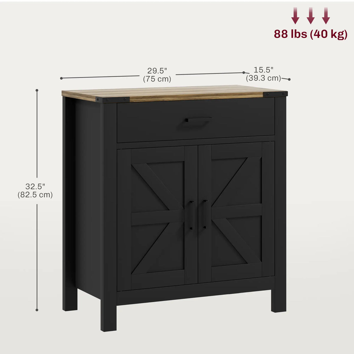 Farmhouse Buffet Cabinet, 1 Drawer, Storage Cabinet, Adjustable Shelf, Black Bar Cabinets at Gallery Canada