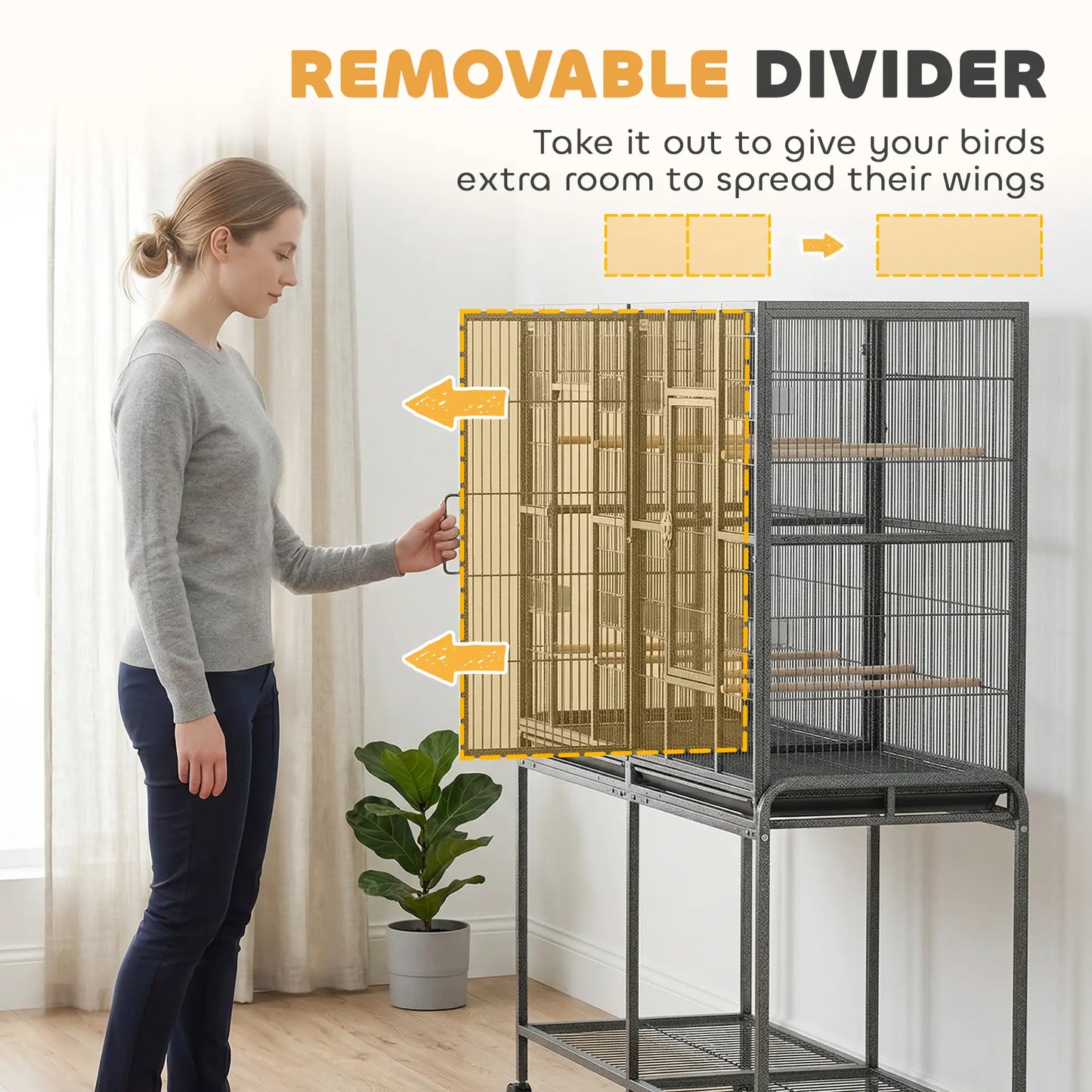 56"H Bird Cage, Parrot Cage w/ Detachable Rolling Stand, Removable Tray, Storage Shelf, Perches, Food Container Bird Cages at Gallery Canada