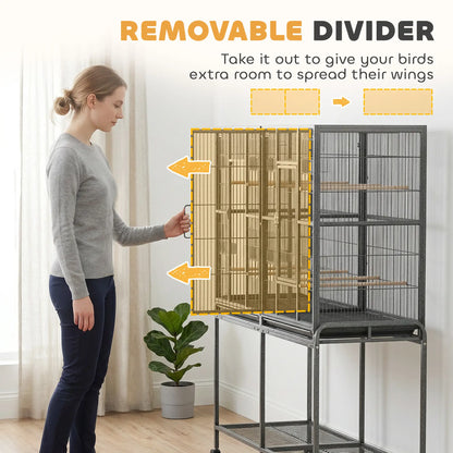 56"H Bird Cage, Parrot Cage w/ Detachable Rolling Stand, Removable Tray, Storage Shelf, Perches, Food Container Bird Cages at Gallery Canada