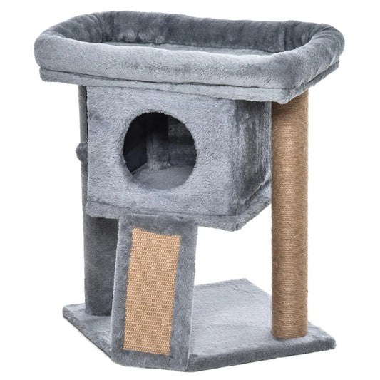 Small Cat Tree Tower with Perch, Scratching Post, Condo, Toy Ball, Grey Cat Posts Grey at Gallery Canada
