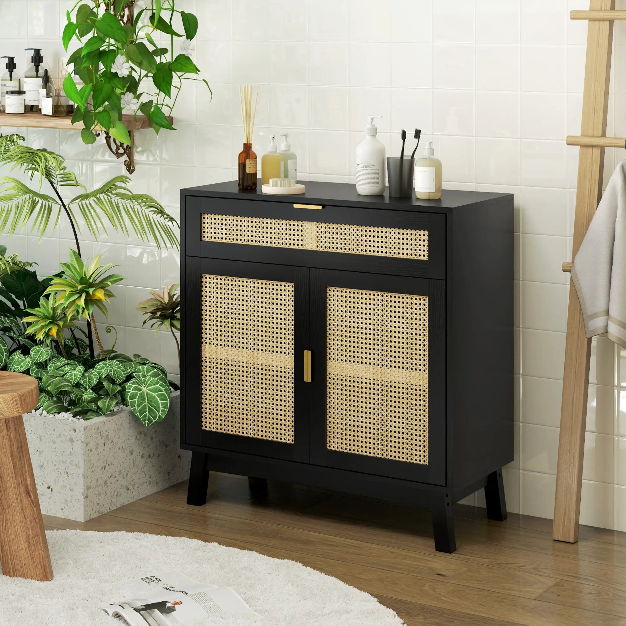 Boho Sideboard Cabinet, Rattan Doors, Black Storage Cabinets at Gallery Canada