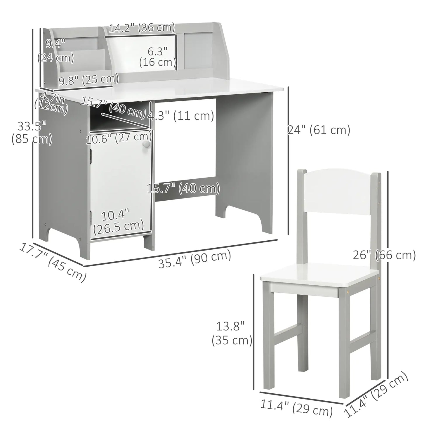 Kids Desk and Chair Set, 2Pcs, with Whiteboard, Storage, Grey Kids Desk Sets at Gallery Canada