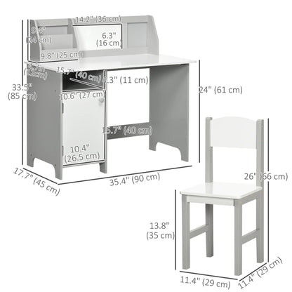 Kids Desk and Chair Set, 2Pcs, with Whiteboard, Storage, Grey Kids Desk Sets at Gallery Canada