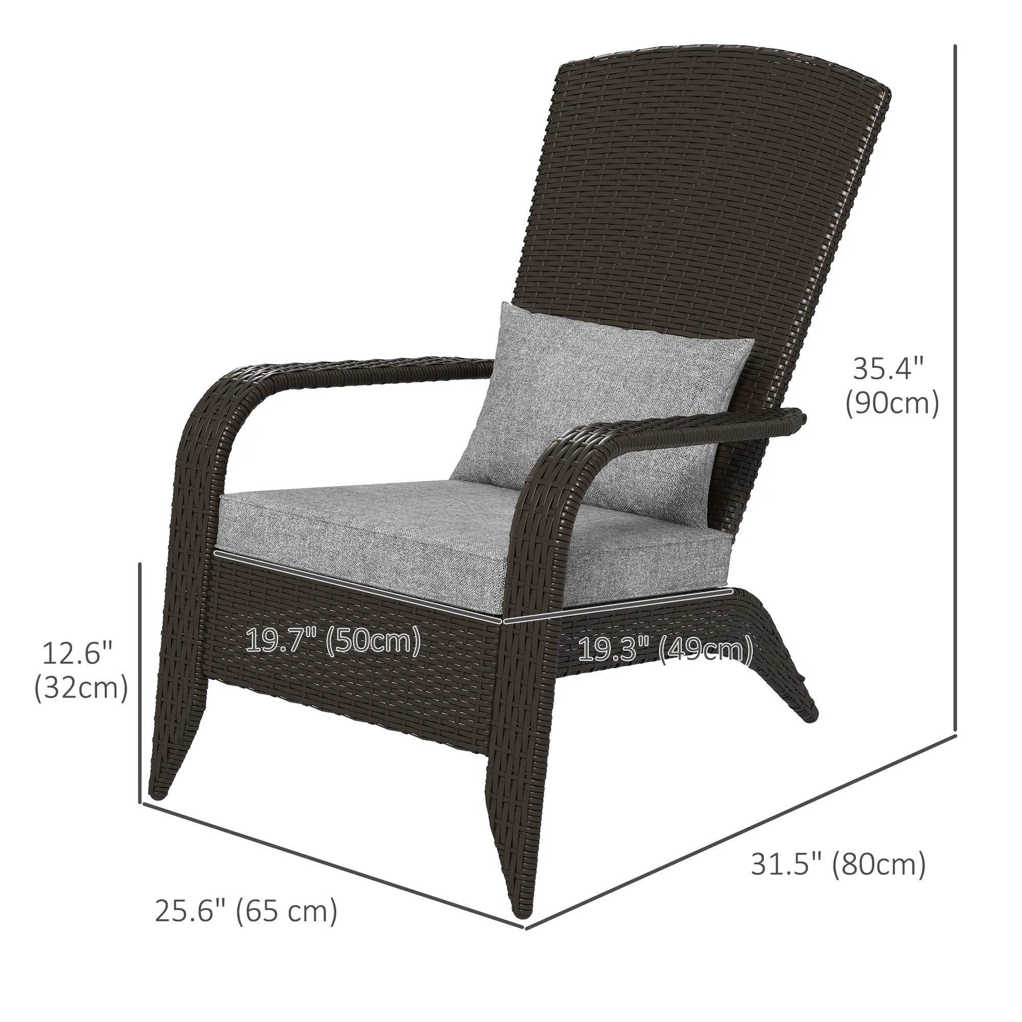 Outdoor Wicker Adirondack Chair, Rattan Muskoka Chair with Cushions, Grey Patio Chairs at Gallery Canada