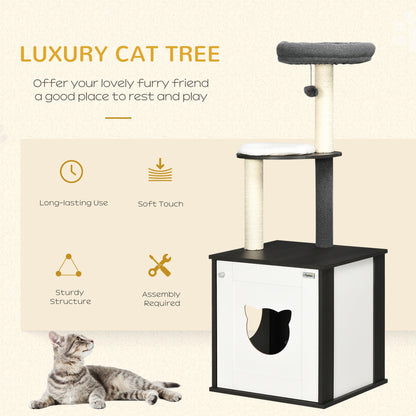 Cat Tree with Litter Box Enclosure, Kitty Tower with Scratching Posts Cat Bed Perch Ball Toy, for Indoor Cats, Charcoal Grey at Gallery Canada