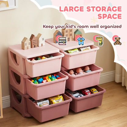 3 Tier Toy Organizer, 6 Plastic Drawers, Pink Baby & Kids Storage at Gallery Canada