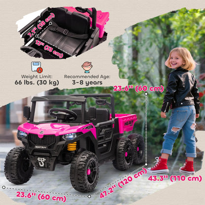 24V 4WD Kids Ride On Truck, 6 Wheels, 2 Seater, Remote, Dump Bed, Pink Electric Toy Cars at Gallery Canada