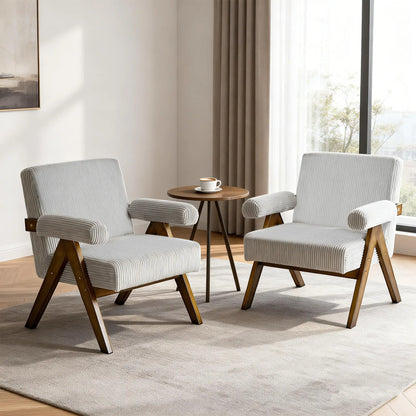 Corduroy Accent Chair Armchair with Wide Seat and Soft Padded Armrests for Reading, Bedroom, Light Grey Accent Chairs at Gallery Canada
