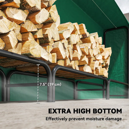 Firewood Rack with Waterproof Cover, 142" x 14" x 39", Dark Green Firewood Racks at Gallery Canada