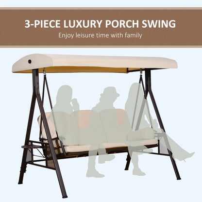 3 Seater Heavy Duty Swing Chair, Outdoor Lounge Hammock, Cushioned Seat With Tilt Canopy, Beige Porch Swings with Canopy at Gallery Canada