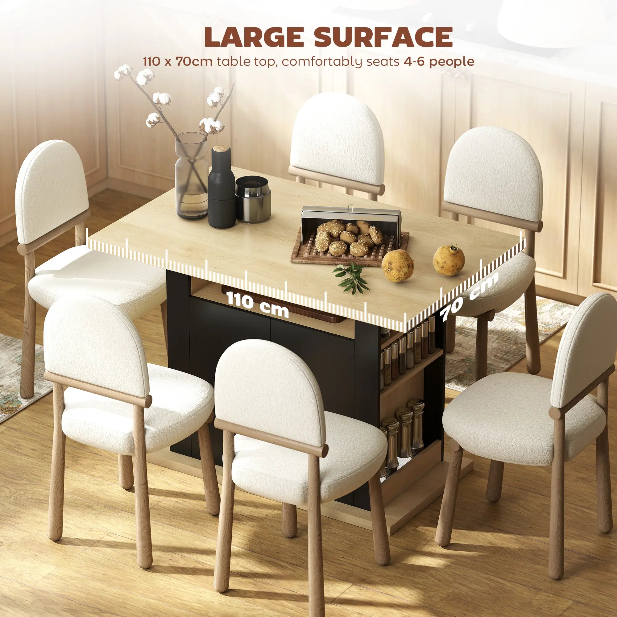 Kitchen Island Dining Table, 4-Door Cabinet, Black Kitchen Islands & Kitchen Carts at Gallery Canada