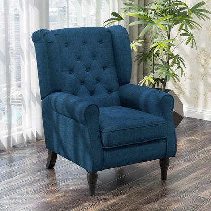 Fabric Accent Chair, Button Tufted Armchair, Upholstered with Wood Legs, Blue Single Sofas at Gallery Canada