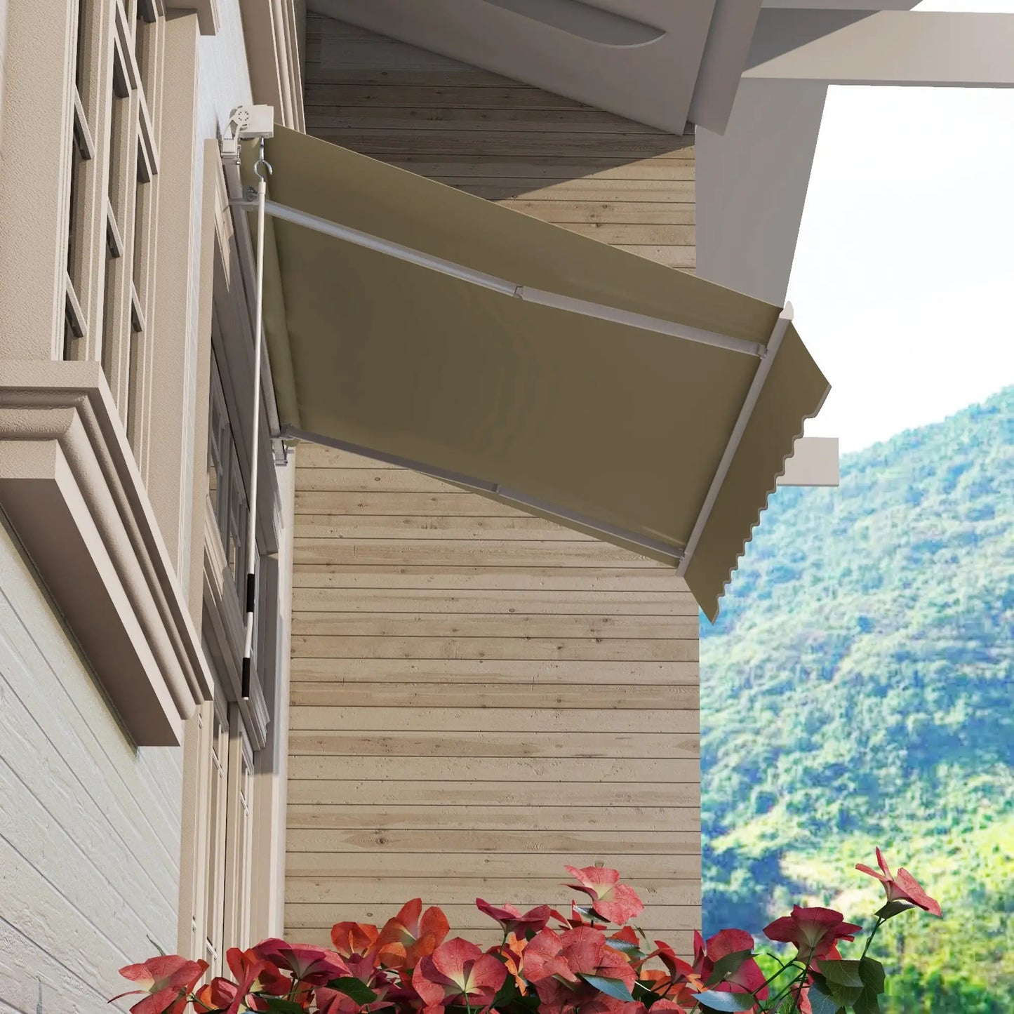 8'x7' Manual Retractable Patio Awning, Sun Shade Canopy, Khaki Deck Awnings at Gallery Canada