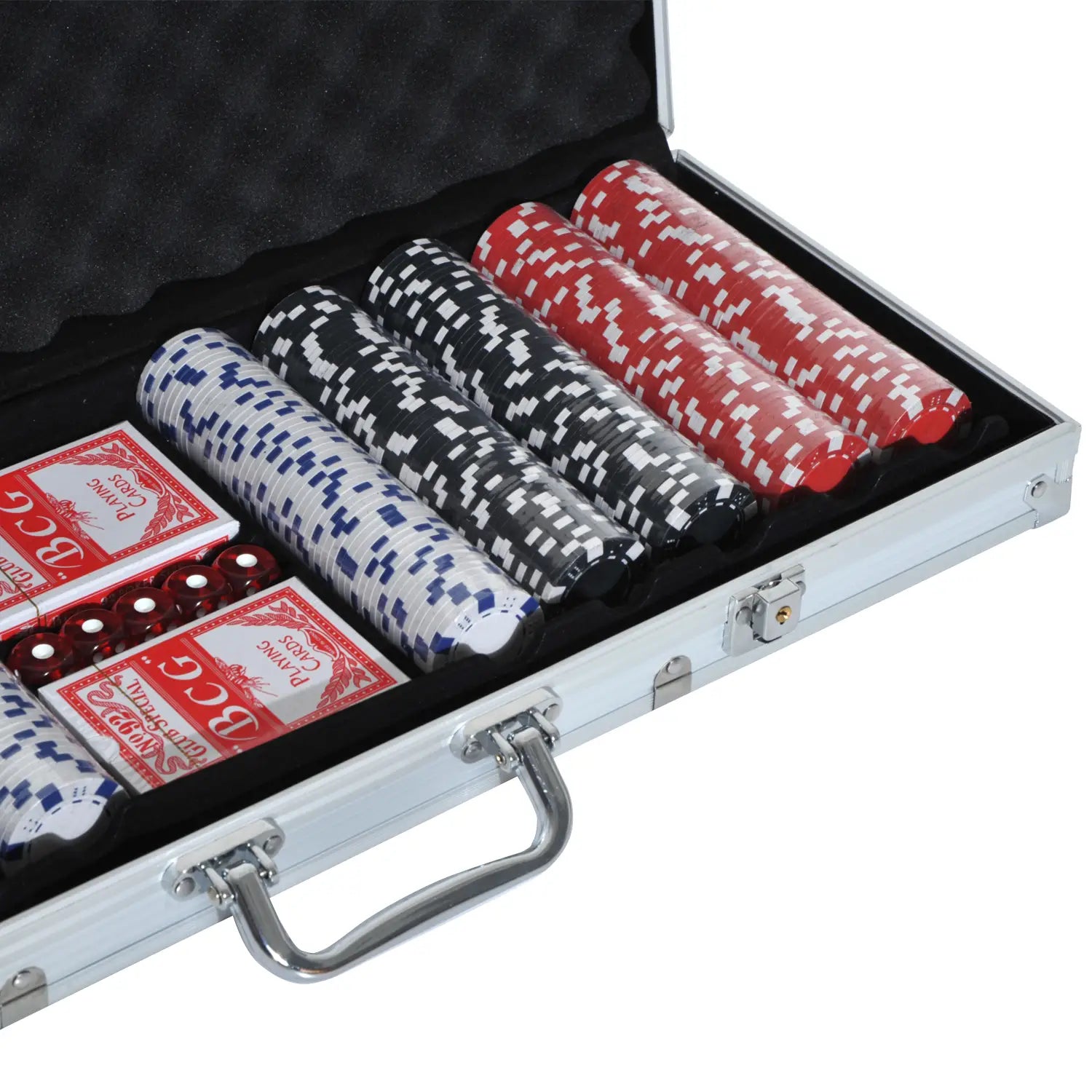 11.5 Gram Poker Chips Set, Aluminum Case, 500 Striped Dice, 2 Card Decks, Silver Game Tables at Gallery Canada