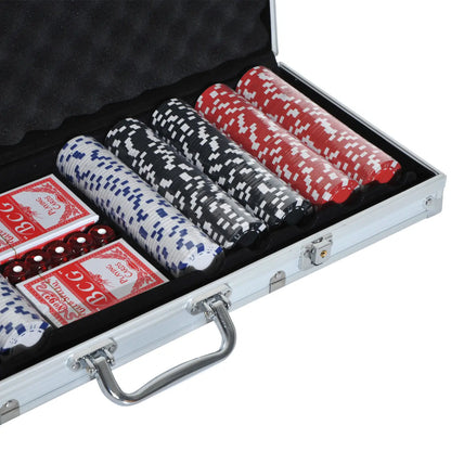 11.5 Gram Poker Chips Set, Aluminum Case, 500 Striped Dice, 2 Card Decks, Silver Game Tables at Gallery Canada