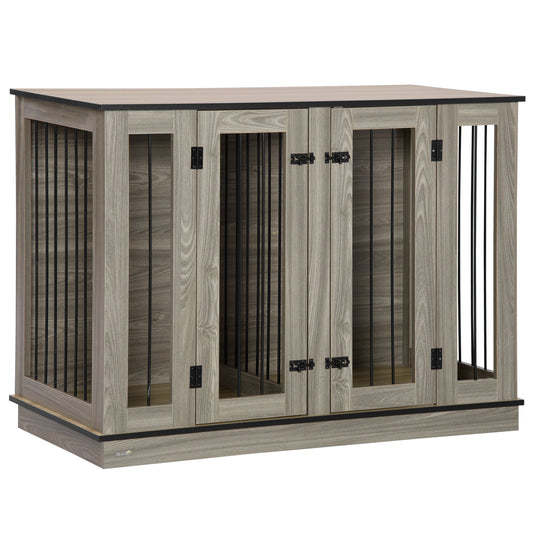 Dog Crate Furniture with Divider Panel, Dog Kennel End Table for Large Dogs, Decorative Pet House with Two Rooms Design, for 2 Small Dogs with 2 Front Doors, 47" x 23.5" x 35" - Gallery Canada