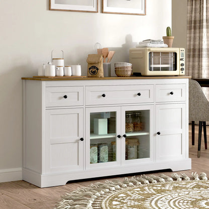 Sideboard Buffet Cabinet, Coffee Bar with Glass Doors, Adjustable Shelves, Distressed White, White Bar Cabinets at Gallery Canada