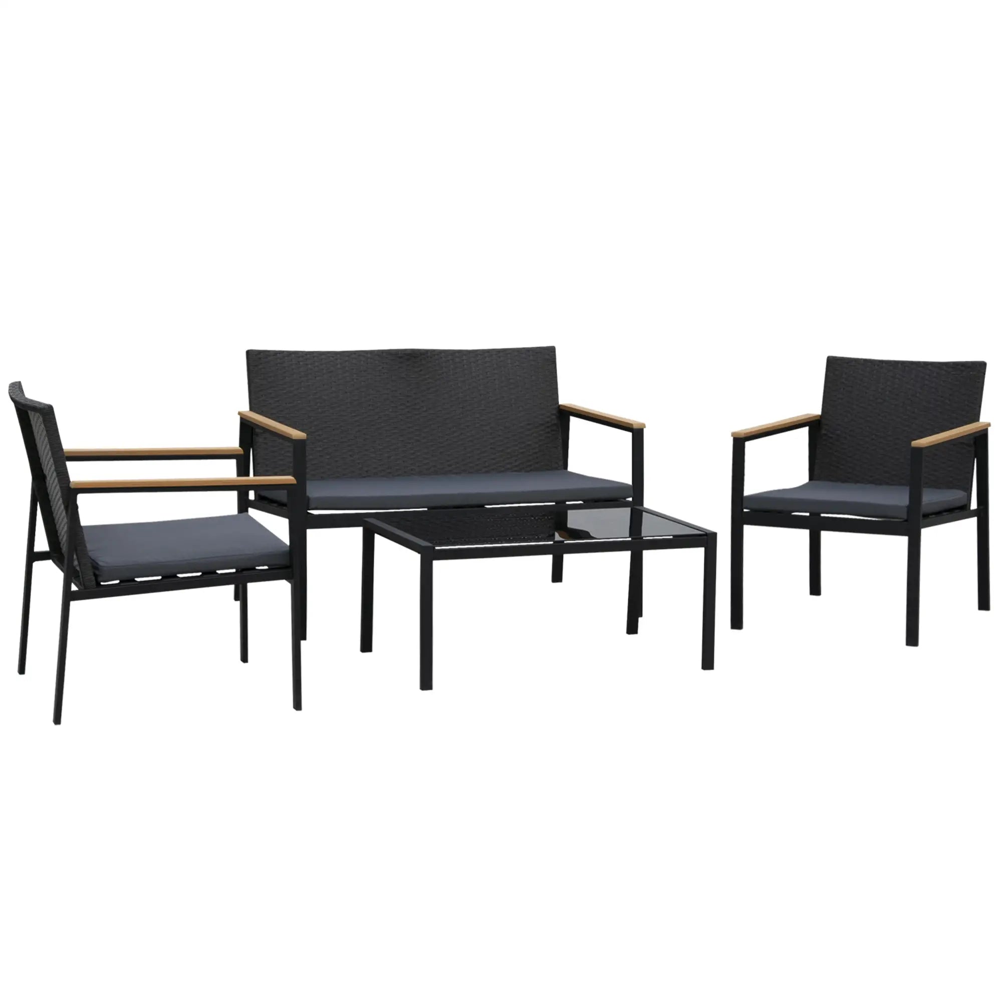 4-Piece Wicker Patio Set, Outdoor Rattan Chairs, Loveseat, Glass Table, Black Patio Furniture Sets Black at Gallery Canada