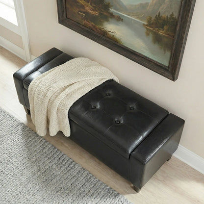 Storage Ottoman Bench, PU Leather Upholstered, Tufted Design, Black Storage Ottomans & Benches at Gallery Canada