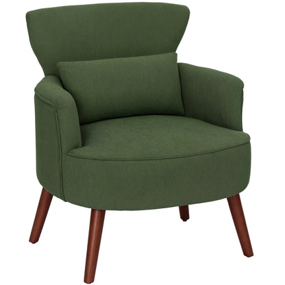 Modern Accent Chair, Upholstered Armchair, Solid Wood Legs, Lumbar Pillow, Green Accent Chairs at Gallery Canada