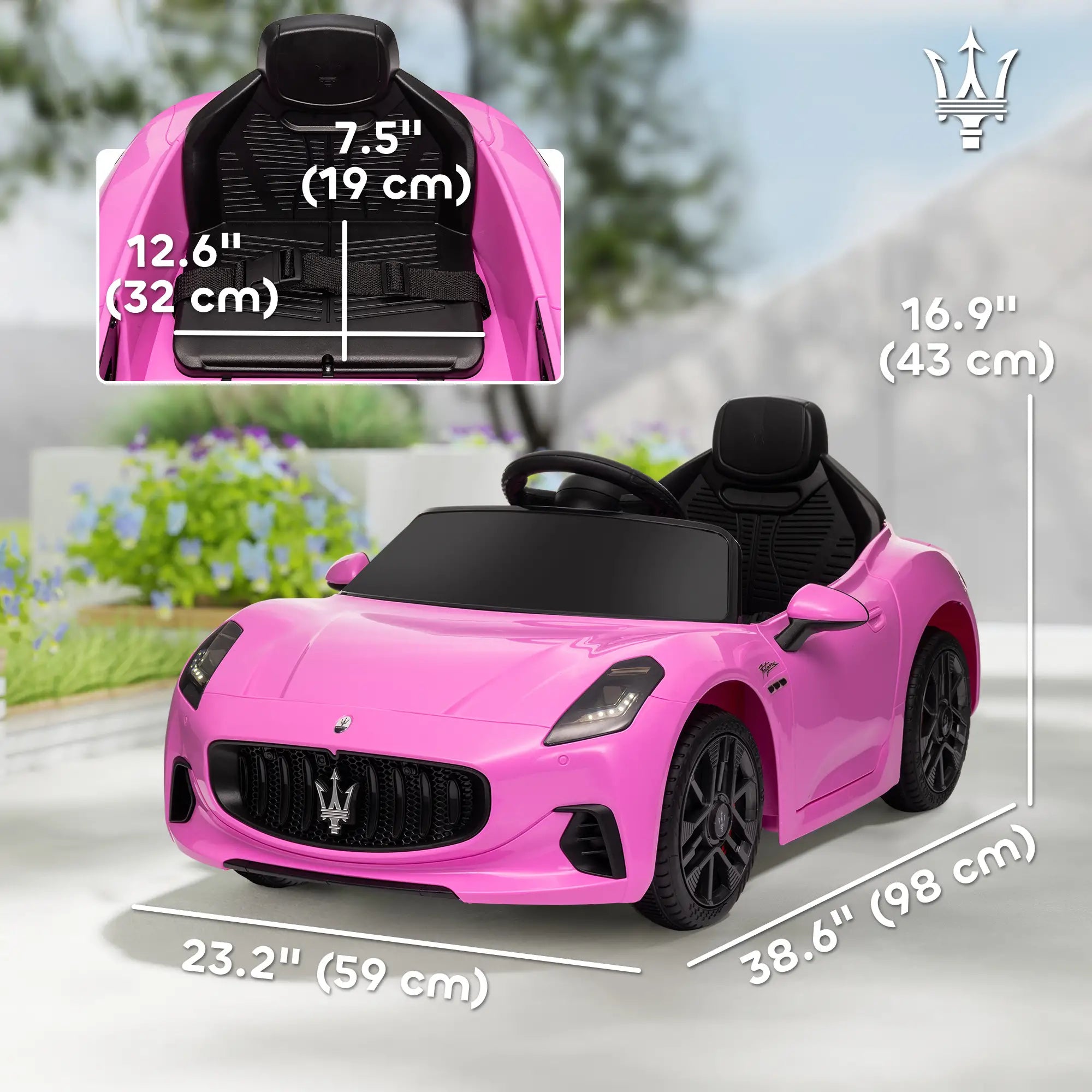 12V Maserati Gran Turismo Licensed Kids Electric Car w/ Remote Control, Soft Start, LED Lights, Music, Horn, MP3, Pink Electric Toy Cars at Gallery Canada