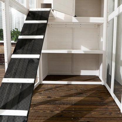 68.7" H Large Wooden Outdoor Cat House with Run, Catio, Condo, White Outdoor Cat Enclosures at Gallery Canada