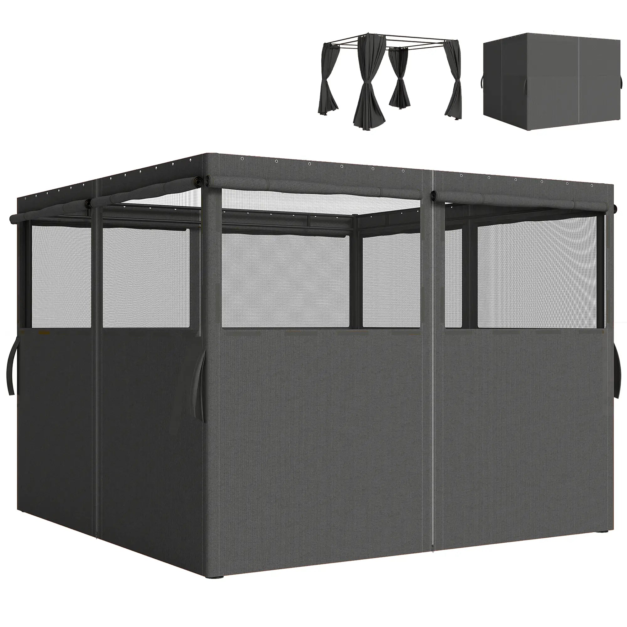 10' x 10' Gazebo Sidewall Set, 4 Panels, Windows, Doors, Dark Grey Gazebo Sidewalls at Gallery Canada