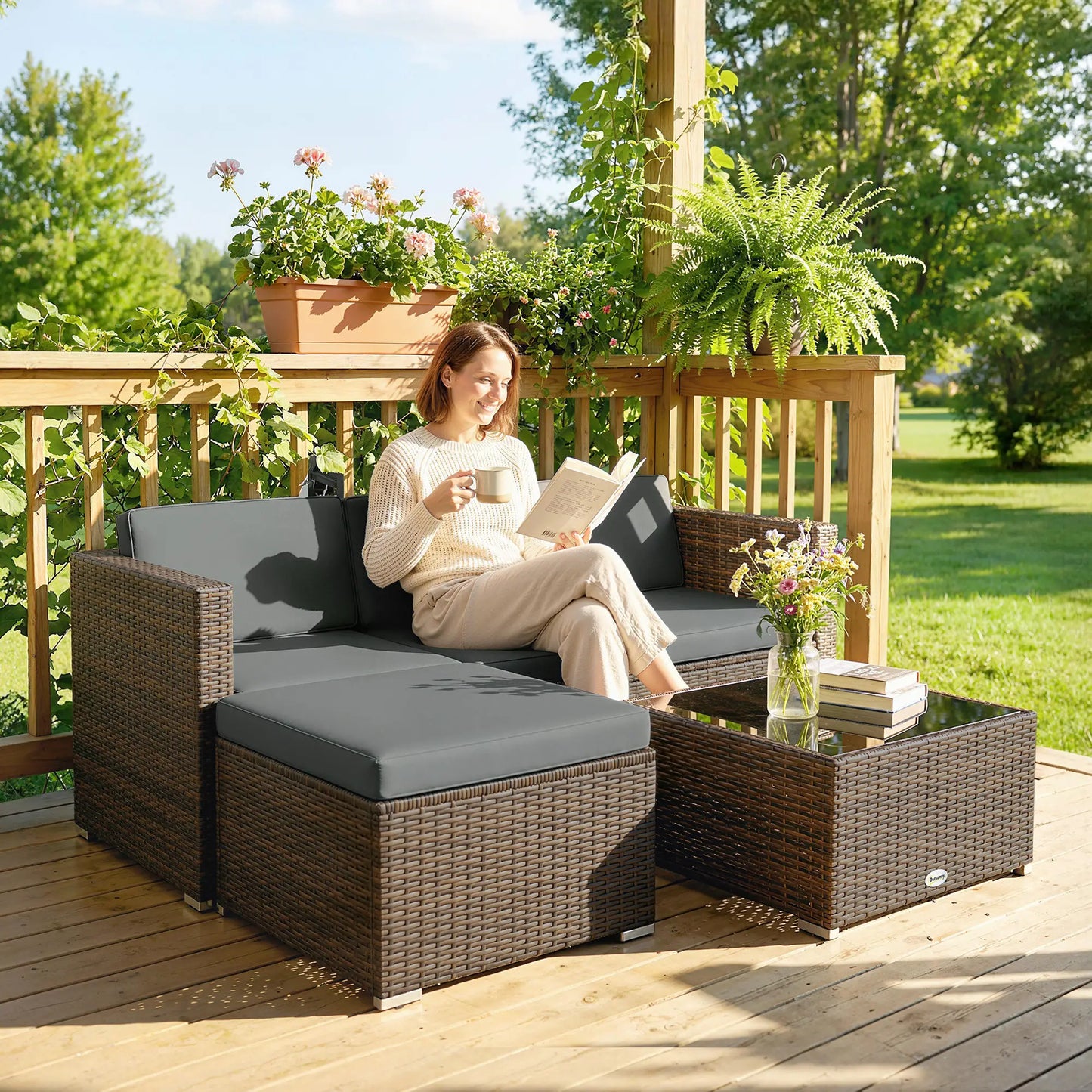3 Piece Patio Furniture Set With Cushions, Outdoor PE Rattan Wicker, Dark Grey Patio Furniture Sets at Gallery Canada